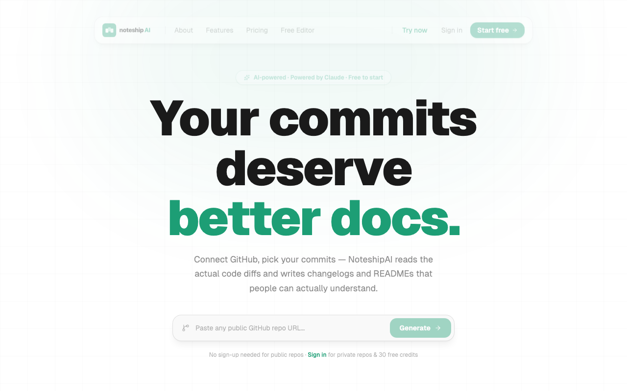NoteshipAI homepage screenshot